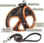Dog Harness with Leash Set, No Pull Adjustable Reflective Step-in Puppy Pet Vest Harnesses for Small Medium Large Dogs and Cats,Brown L
