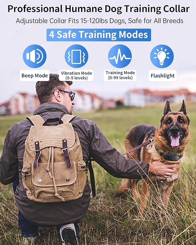 Dog Training Collar with Remote, Waterproof IPX7 E Collar for Dogs, Beep and Vibration Modes, Safe and Humane Training, 2000FT Range, Rechargeable, Fits Small Medium Large Dogs 15–120 lbs (Black)