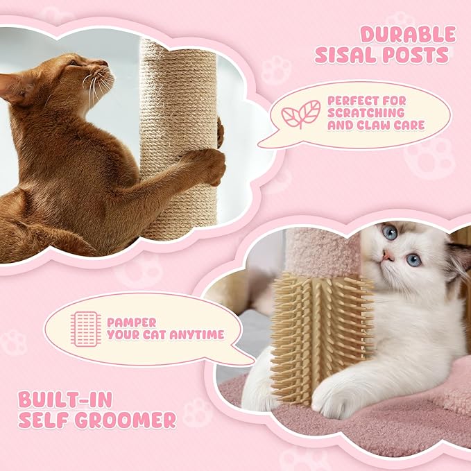 Magshion 33" Flower Cat Tree for Indoor Cats, Compact Cat Tower with Condo, Scratching Posts, Flower Perch & Dangling Toys for Kittens & Small Cats, Cute Cat Furniture Stand, Pink
