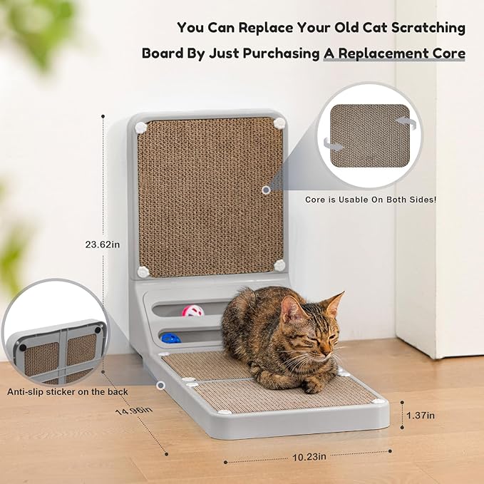 Cat Scratching Board Cat Scratching Post,2-in1 L Shaped Cats Cardboard Scratcher with Box, Kitten Scratcher Ball Wall Scratchers Pad for Indoor Cats Grey