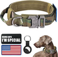 Tactical Nylon Collar - Heavy Duty Metal Buckle with Handle for Dog Training, with Patches (Camo, M)