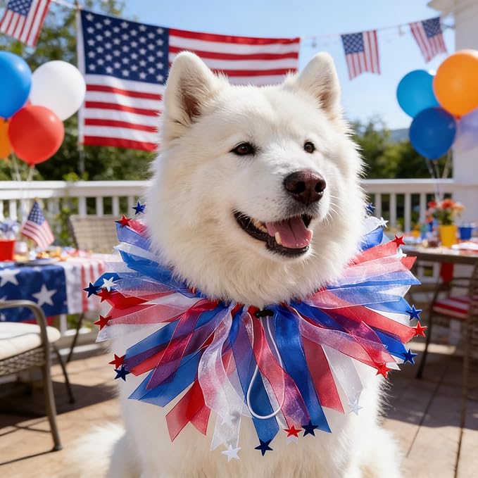 1PC Dog Independence Day Costume - Dog Cat Patriotic Collar Puppy Collar Patterns Pet Tutu Collar Pet Blue Costume for Dogs Small Medium Dogs