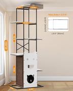 Wood Cat Tree Tower, 84 Inch Modern Extra Tall Cat Condo Trees for Indoor Cats Large Adult, XL Multi-Level Heavy Duty Wooden Sturdy Cat House Furniture with Platform Perch Bed Scratching Post