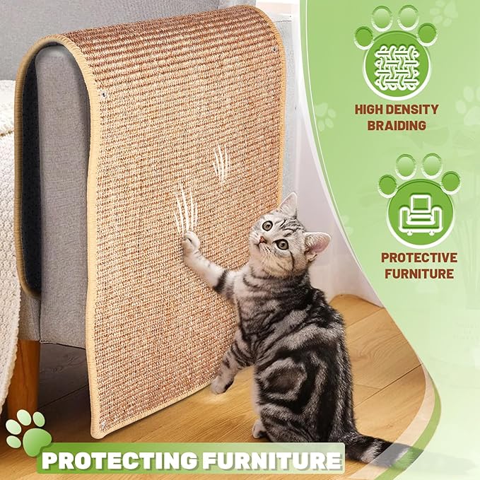 Natural Sisal Cat Scratcher Mat, Wall Scratcher Carpet, Cat Climbing Wall, Large Tall Scratching Post, Sofa Protector, Scratching Mat Pad for Indoor Cats (Brown, 78.7" Lx15.7 W, 1PC)