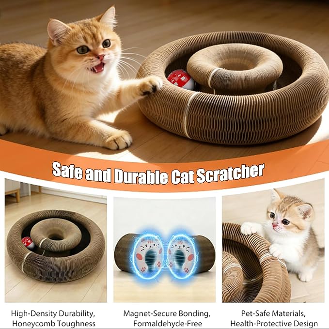 Accordion Magic Organ Cat Scratcher Toys for Indoor Cats,Foldable Cardboard Cat Scratcher Kitty Toy with Bell Balls Interactive Relieve Boredom and Exercise
