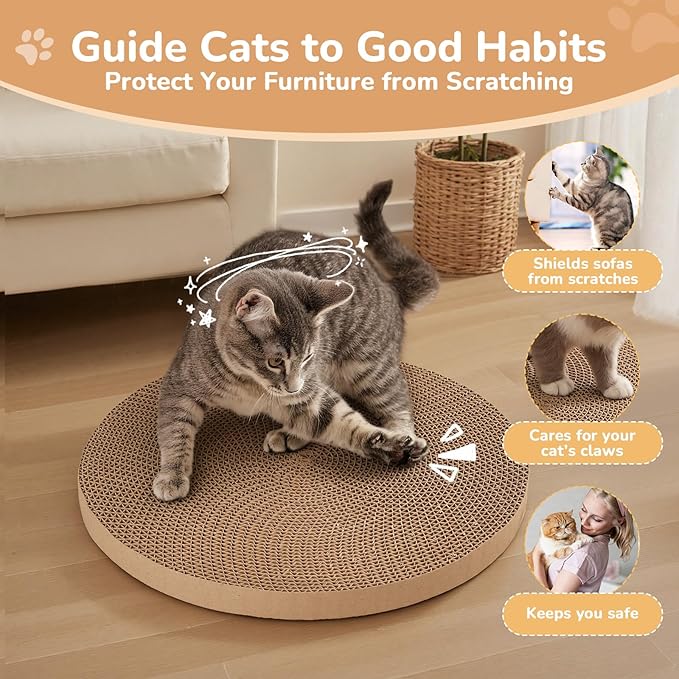 Cat Scratch Pad, Cat Scratcher Cardboard & Cat Scratching Pads - Round Cat Scratcher Refill (6pcs), 10 Inch Diameter 7/8 Inch Thick cat scratchers for Indoor Cats (1 Pack Round)