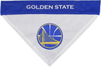 Pets First NBA DOG BANDANA - GOLDEN STATE WARRIORS REVERSIBLE PET BANDANA. 2 Sided HOME & AWAY Sports Bandana with a PREMIUM Embroidery TEAM LOGO, Small/Medium.