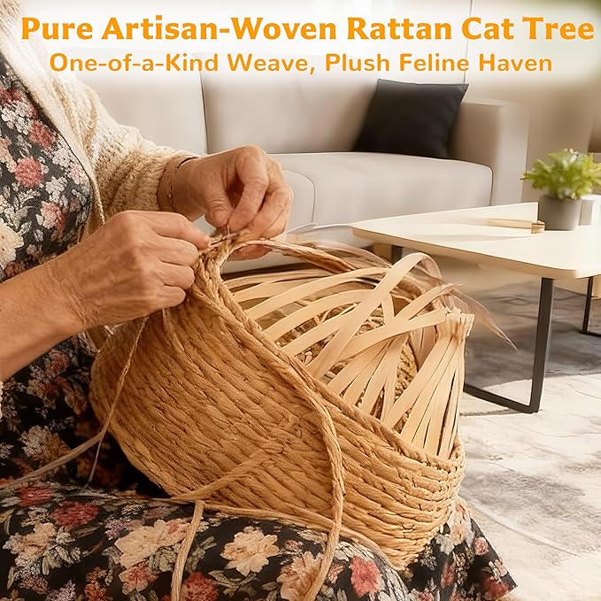 Modern Cat Tree Tower for Large Cat with Scratching Post for Indoor, 46 inch Multi-Level Cat Tower with Handwoven Beds, Cat Cave, Dangling Balls