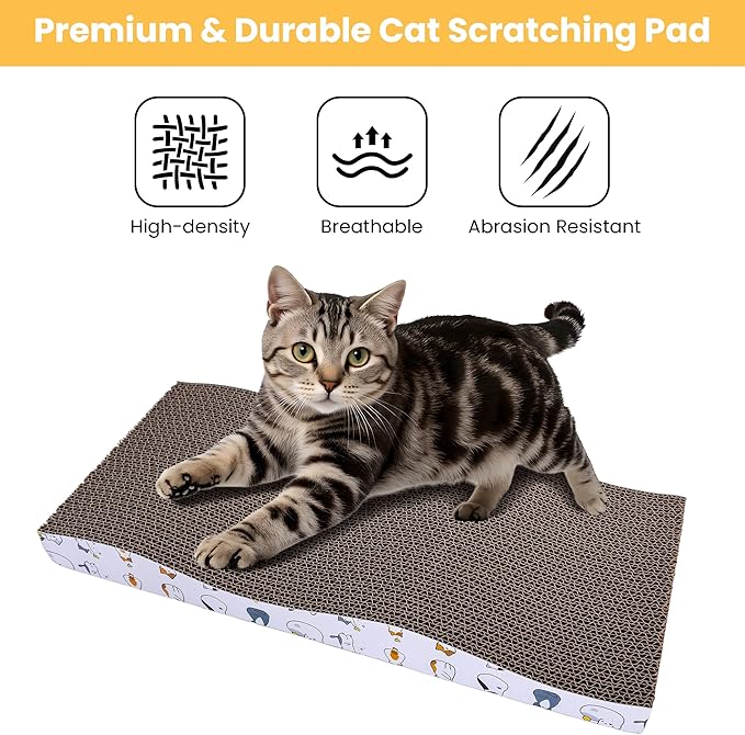 Cat Scratching Board, Large Wide Corrugate Cat Scratcher with Catnip, Premium Scratch, Double-Sided Design, Cat Scratch Pad for Indoor Cats and Kitten,Furniture Protectors from Cat Scratching (2-PACK)