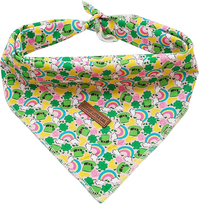 Elegant little tail Dog Bandana, St. Patrick's Day 1PC Washable Dog Scarf Female or Male Square Bib Kerchief Scarf Adjustable Pet Bandana for Medium Large Dogs