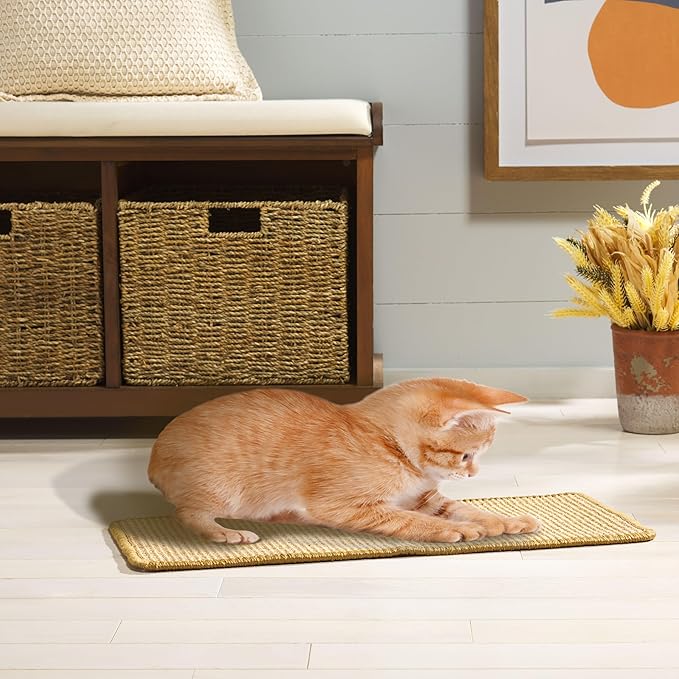 SAFAVIEH Cat Scratch Mat Pad Collection, 10" x 24", Light Brown, Sisal Boucle Weave, Velcro & Slip Resistant Backing