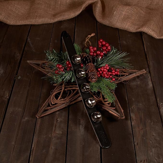 Hanging Door Bells – Handmade Sleigh Bells & Dog Training Bells for Potty Training, Holiday Décor, and Multi-Purpose Door Use (Black - Silver Bells)
