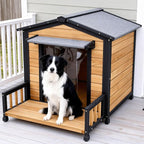 Large Indoor Outdoor Dog House,Wood Insulated Dog House,Weatherproof Outside Shelter with Elevated Floor,Easy to Assemble for Small Medium Large Dog(43.2" L x32.7 W x 31.8" H)