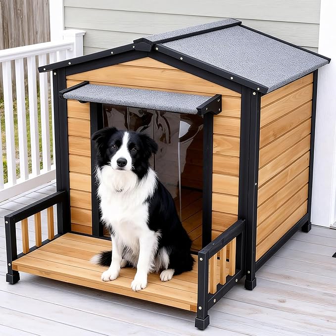 Large Indoor Outdoor Dog House,Wood Insulated Dog House,Weatherproof Outside Shelter with Elevated Floor,Easy to Assemble for Small Medium Large Dog(43.2" L x32.7 W x 31.8" H)