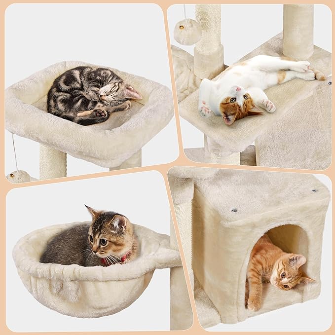 Topeakmart Multilevel Cat Tree Cat Scratching Posts Cat Houses and Condos with Condo & Nest & Platform & Basket for Indoor Cats and Kittens Play & Rest as Activity Center 33in