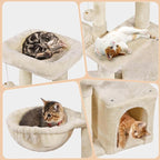 Topeakmart Cat Tree Tower for Indoor Cats, 34.5in Cute Cat Tree Activity Center with Condo & Scratching Post, Multi-Level Cat Climbing Tower Play House w/Large Perch, Platform, Basket, Beige