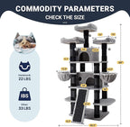 Allewie 68 Inches Cat Tree/House and Towers for Big Feline/Scratching Post/Multi-Level Large Kitty Climbing Tree with Condo/Black & Grey