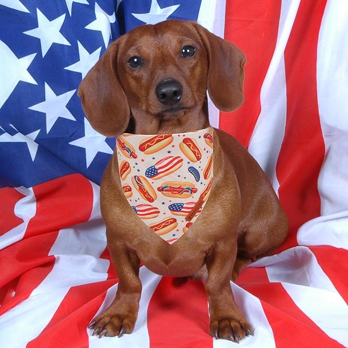 ADOGGYGO American Flag Dog Bandana, Ice Cream Hamburg Flag Pet Scarf, Premium Durable Fabric, Patriotic 4th of July Bandanas for Medium Large Dogs Pets (Large)
