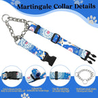 Martingale Dog Collar with Chain Stainless Steel, Nylon Dog Collar Flowers Pattern, Adjustable Training Walking Collar with Quick Release Buckle, Slip Chain Collar for Puppy Medium Large Dogs