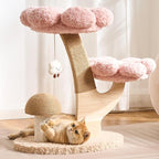 797Audio Flower Cat Tree, 30" Wood Branch Cat Tower with Scratching Post for Indoor Adult Cats,Luxury Aesthetic Cat Tree with Mushroom Cat Scratcher & Interactive Squeaky Toy, Pink