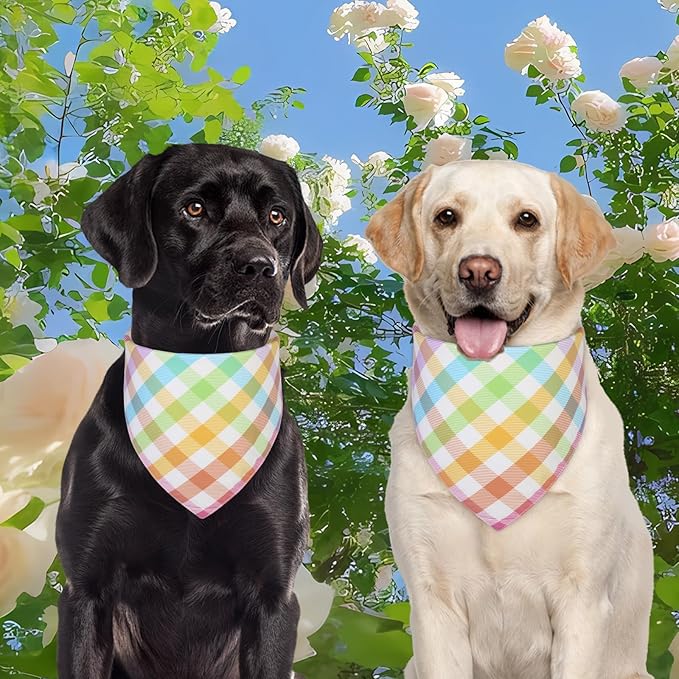 Spring Dog Bandana Small 1PCS, Colorful Plaid Dog Bandana, Easter Scarf for Boy and Girl, Summer Durable Triangle Reversible Bibs for Puppy Pet