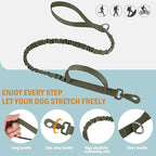 HYDEME Tactical Dog Collar and Leash Set, Alpine Loop Adjustable Reflective Military Training Nylon Collar with Handle Shock Retractable Leash for Small Medium Large Dogs (M, OliveGreen-Set)