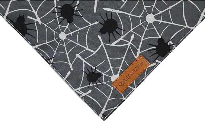 Realeaf Halloween Dog Bandanas 2 Pack, Reversible Orange Gray Pet Scarf for Boy and Girl, Premium Durable Fabric, Holiday Bandana for Small Medium Dogs (Halloween, Small)