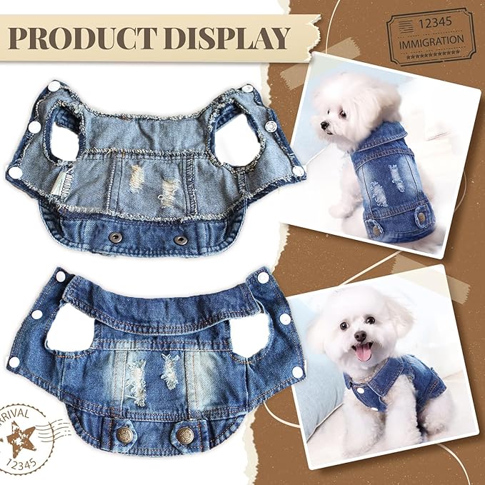 Cool Dog Jean Jacket Small Puppy Outfits Frenchie Clothes Denim Coats for Small Medium Dogs Cats Boys Girls Pet Vest Dog Shirt Clothing Doggy Costume (Blue, XS（Suggest 2-4 lbs）)