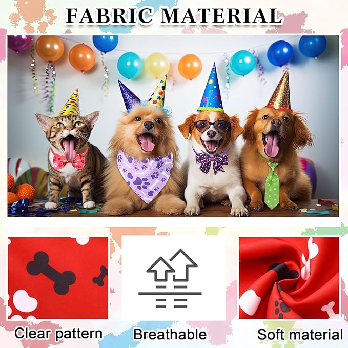 Hosuly 50 Pcs Paw Bone Print Dog Bandana Collar Set Value Package Includes Dog Bow Tie Necktie Collar Pet Scarf Bow Flowers Hexagonal Bowtie Cat Grooming Accessories for Pet Festival Photography
