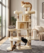 Heavy Duty Cat Tree for Indoor Cat, 71 Inch Large Cat Tower with Scratching Post and Top Perch, Hammock, Big Cat Condo for Adult Cats Kittens, PMT03BW, Beige
