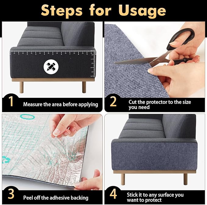Cat Scratch Protector for Furniture - Self-Adhesive Anti-Scratch Tape for Sofa, Walls, Floors, and More - Durable & Pet-Friendly,39.3”X 15.8”, Includes Nano Adhesive and Fixing Nails (Gray)