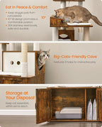 Feandrea Cat Tree, 66.9-Inch Cat Tower with Litter Box Enclosure, Large Condo with Food Station, Storage, Scratching Posts, Cave, Hammock, Washable Cushions, Rustic Brown UPCT169K01