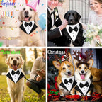Tuxedo Costume Black Wedding Bandana Nylon Collar Suit With Bow Tie Adjustable Tux Formal Clothes for Small Medium Large Dogs Pet Halloween Birthday Christmas Dress Outfits