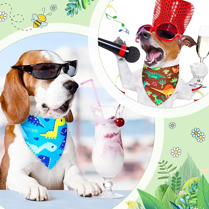 8 Pieces Summer Boy Dog Bandanas Dinosaur Triangle Bid Scarf for Dogs Pet Cute Colorful Adjustable Bandana Accessories for Small Medium Pet Puppy Cats