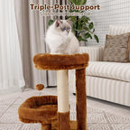 Cat Tree for Indoor Cats, 2-Tier Cat Tower with Padded Donut Beds, Stable Structure, Sisal Scratching Posts & Hanging Ball Toy, Modern Cat Furniture (Mocha Brown)