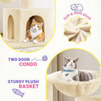 Allewie 29.5in Indoor Cat Tree, Multi-Level Cat Tower with Sisal Scratching Posts, Padded Perch, Basket, Condo, and Hanging Ball, Suitable for Kittens and Adult Felines,Beige