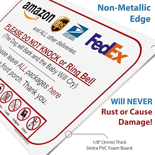 Leave Package Sign - Do Not Knock or Ring DoorBell (Dog Will Bark & Baby Will Cry - Hang Sign)