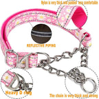 Martingale Collar for Dogs with Pink Daisy,Reflective Nylon Adjustable No Pull Dog Training Chain Collar Training, Walking, Hunting for All Breeds(Pink Daisy M)