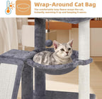 YOUPET Cat Tree with Cat Scratching Post for Indoor Cats, Cat Tower with Scratching Board and Playful Toy Balls, Cat Tree Tower with Cozy Hammock,Grey