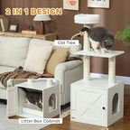 Elegant Multi-Tier Cat Tree with Privacy Litter Box, Premium Sisal Scratching Areas, Plush Bedding, Tiered Platforms - White