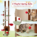 PETSITE Mushroom Floor to Ceiling Cat Tree, 79.5-104.5 Inches Height Adjustable Cute Ceiling Cat Tower with Sisal Scratching Posts, Condo, Side Basket Bed, Spring Toy, and Multiple Jumping Platforms