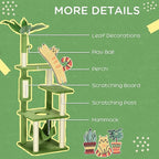 56" Cat Tree for Indoor Cats with Hammock, Scratching Posts & Play Ball, Multi-Level Cat Tower with Anti-Tip Device, Plush Perches & Sisal Rope (Green, 19.25x19.25x56 Inches)
