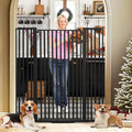 55 Inch Extra Tall Pet Gate for Cats,29.92"-48" Adjustable Wide Dog Gates,Pressure Mounted Walk Through Tall Pets Gate for Doorways,Hallway,Stairs(Black)