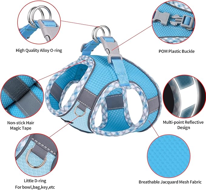 AIITLE Escape-Proof Dog Harness - Extra Soft Jacquard Fabric with Moisture-Wicking Lining, Adjustable Fit for Boston Terrier, Pekingese - Running, Playdates, Outdoor Adventures (Blue, L)