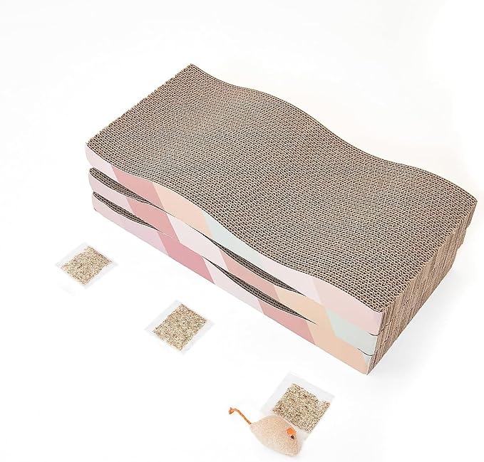 Wavy cat Scratch Board, Made eco-Friendly Corrugated Paper, pet cat Toy, Indoor cat Scratch pad, usable on Both Sides (4pcs)