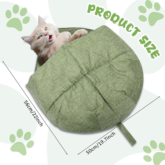 2 Pcs Cat Sleeping Bag, Linen Fabric Nest Cat Bed Cave Leaf Cuddle Covered Pet Hide Cozy Hood Burrowing Zone Soft Durable Washable with Nonslip Bottom for Indoor Puppy and Kitten(Green)