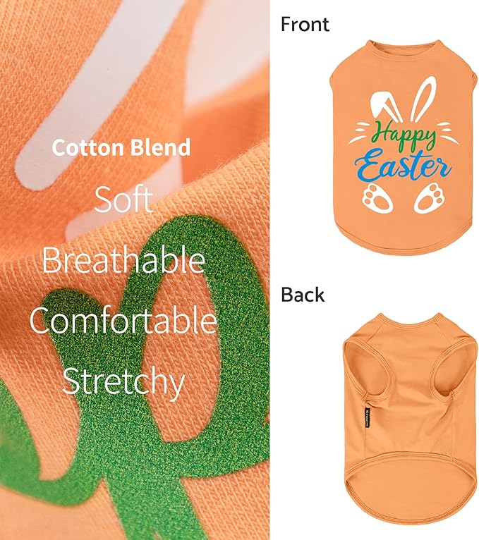 Fitwarm Happy Easter Bunny Dog Shirt, Easter Dog Clothes for Small Dogs Boy Girl, Cute Pet Outfit, Green, Blue, White, Orange, XXL