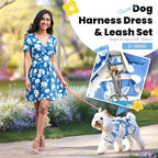 Cute Dog Dress Small Dog Clothes for Girls Female Puppy Outfits Blue Daisy Pet Summer Clothes Bowknot Doggy Cat Princess Dress Harness Set for Holiday Birthday Party Costume Clothing (Blue,L)