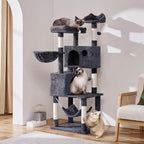 Yaheetech 64.5in Extra Large Cat Tree with 2 Perches, 2 Condos, 5 Scratching Posts, Funny Hammock & Basket & Dangling Balls, Multi-Level Cat Tower for Indoor Felines, Dark Gray