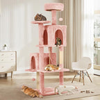 58.5inch Large Cat Tree Tower Condo for Indoor Cats, Soft Plush Multi-Level Climbing Tree Cat House with Cat Cave, Scratching Post, More Entrance/Exit, Sisal Rope, Pink